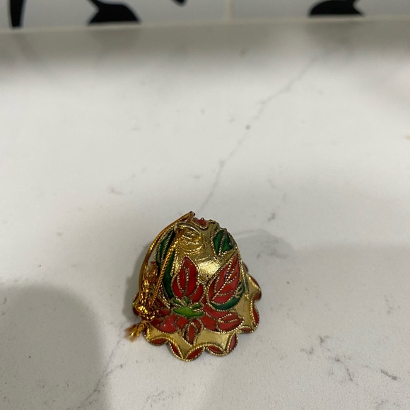 Vintage Dillards CLOISONNE Enameled Bell Ornament Christmas Theme Holiday Mistle - Picture 2 of 3
